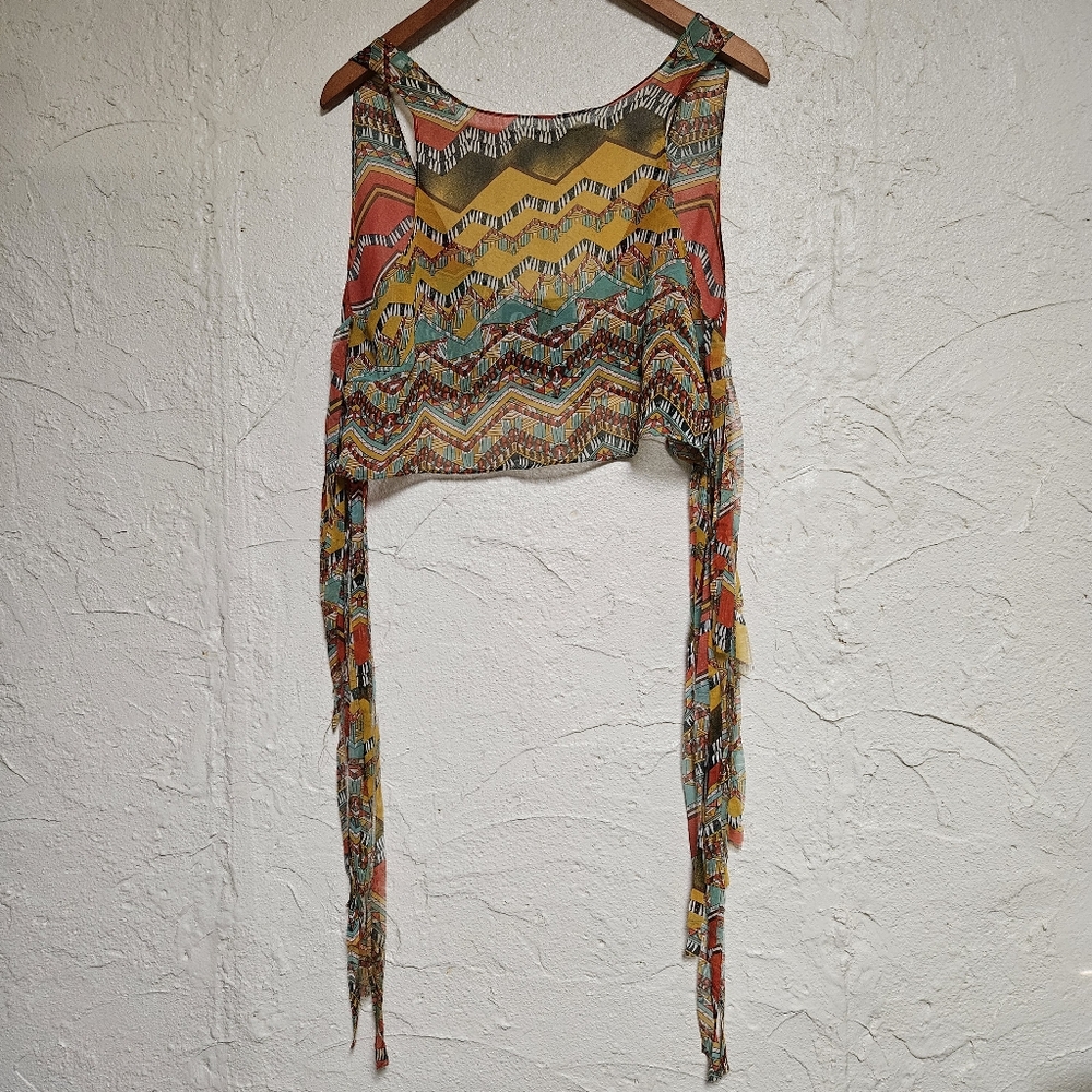 Chandelier Women's Colorful Fringed Tank Top Hippie Boho Tribal Y2K Medium - Picture 4 of 11